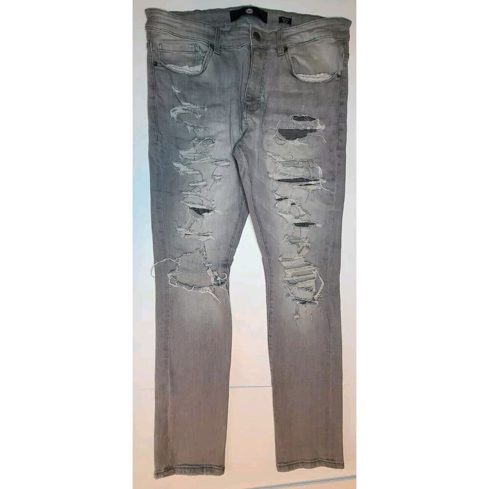 Jordan Craig Jeans Sean Fit Gray Denim Ripped Destroyed Jeans Mens 36/32